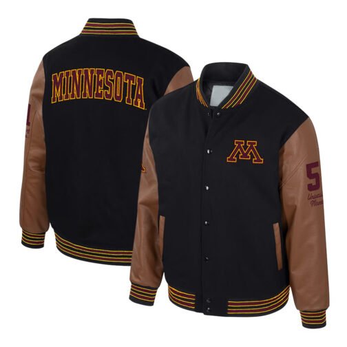Minnesota Golden Gophers Black and Brown Letterman Jacket - Image 3