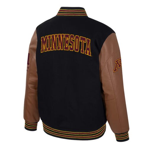 Minnesota Golden Gophers Black and Brown Letterman Jacket - Image 2