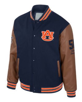 Auburn Tigers Navy and Brown Letterman Jacket