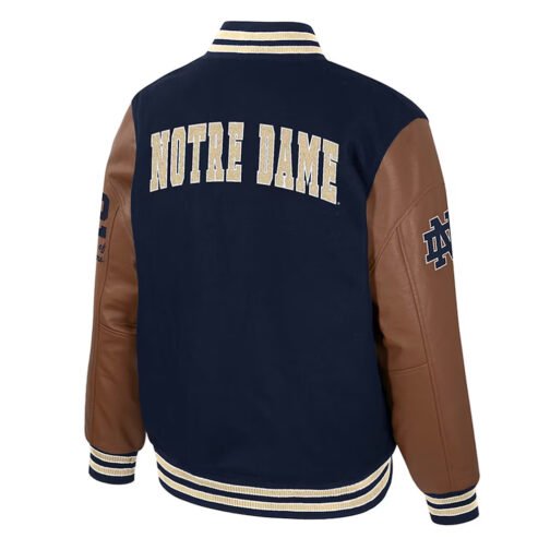 Notre Dame Fighting Irish Navy and Brown Letterman Jacket - Image 2