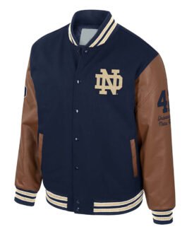 Notre Dame Fighting Irish Navy and Brown Letterman Jacket