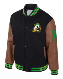 Oregon Ducks Navy and Brown Letterman Jacket