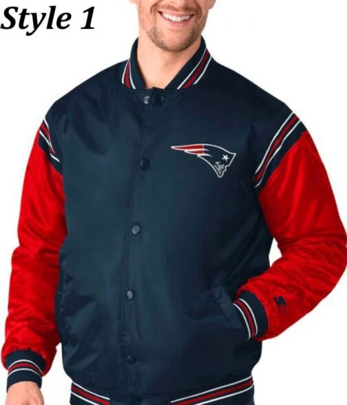Starter Varsity New England Patriots Blue and Red Satin Jacket - Image 7