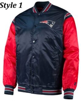 Starter Varsity New England Patriots Blue and Red Satin Jacket