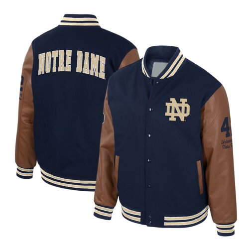 Notre Dame Fighting Irish Navy and Brown Letterman Jacket - Image 3