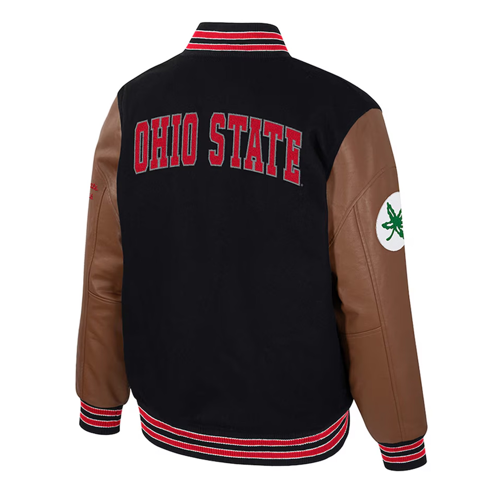 Ohio State Buckeyes Black and Brown Letterman Jacket - Image 2