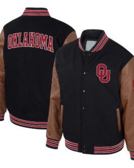 Oklahoma Sooners Black and Brown Letterman Jacket