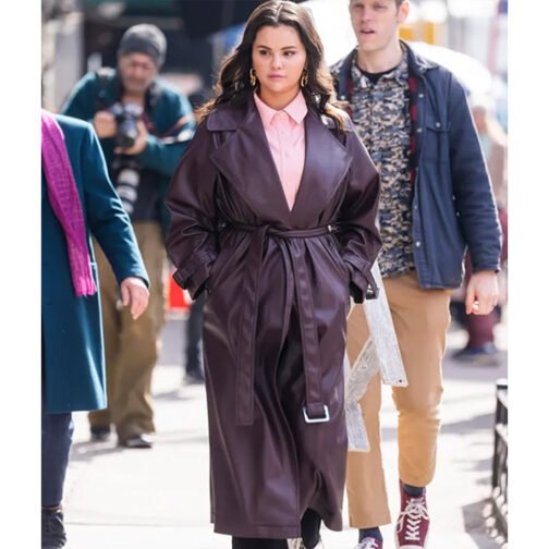 Selena Gomez Only Murders in the Building Brown Leather Coat - Image 3