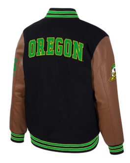 Oregon Ducks Navy and Brown Letterman Jacket