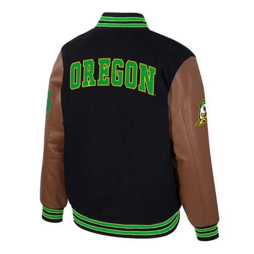 Oregon Ducks Navy and Brown Letterman Jacket - Image 2