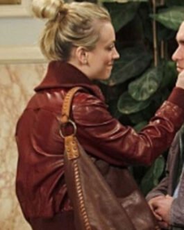 The Big Bang Theory Kaley Cuoco Burgundy Leather Jacket