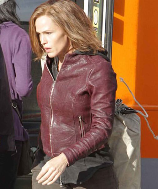Jennifer Garner Peppermint Maroon Leather Jacket - Image 3