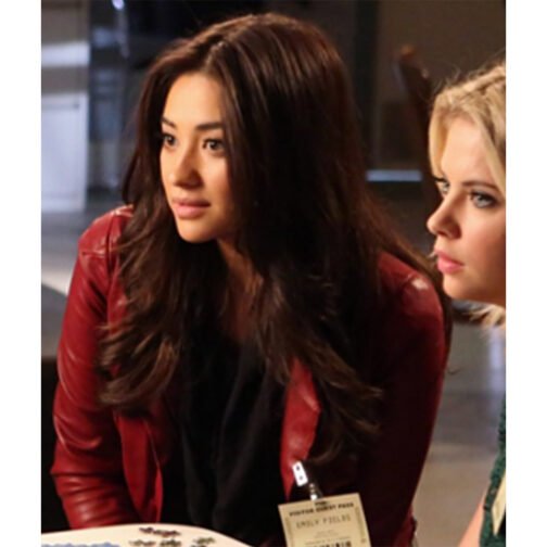 Pretty Little Liars S03 Shay Mitchell Burgundy Leather Jacket - Image 2