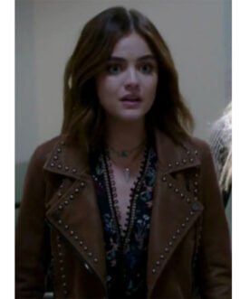 Pretty Little Liars S07 Lucy Hale Studded Brown Leather Jacket