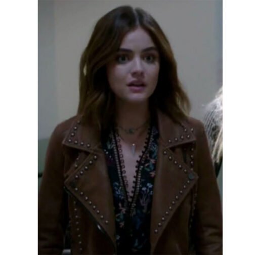 Pretty Little Liars S07 Lucy Hale Studded Brown Leather Jacket - Image 2