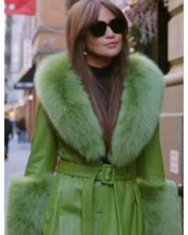Real Housewives of NY City Brynn Whitfield Green Leather Coat