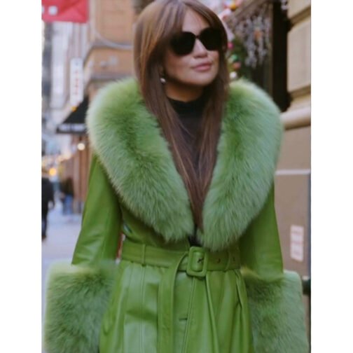 Real Housewives of NY City Brynn Whitfield Green Leather Coat - Image 2