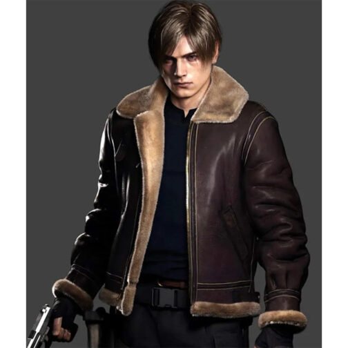 Leon Kennedy Resident Evil 4 Remake Shearling Jacket - Image 2
