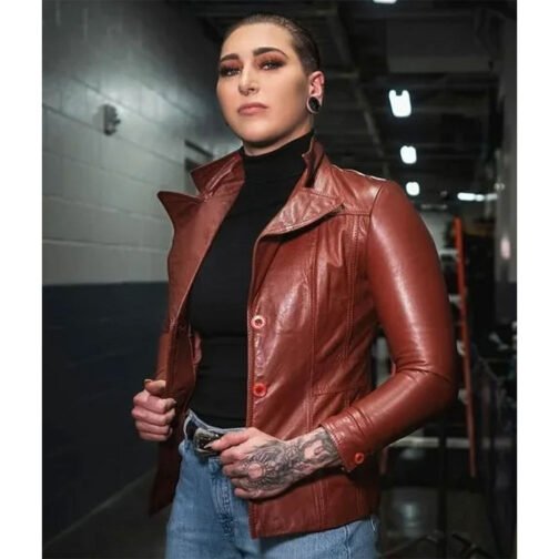 Rhea Ripley WWE Brown Leather Jacket - Image 5