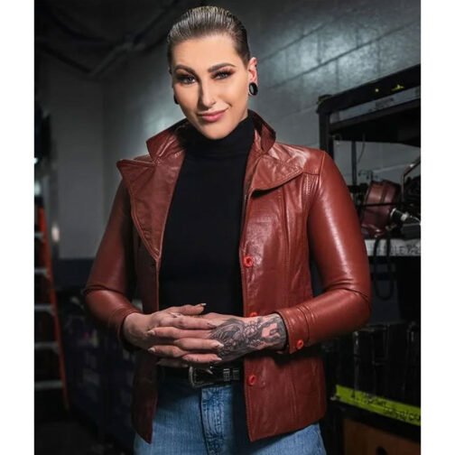 Rhea Ripley WWE Brown Leather Jacket - Image 2