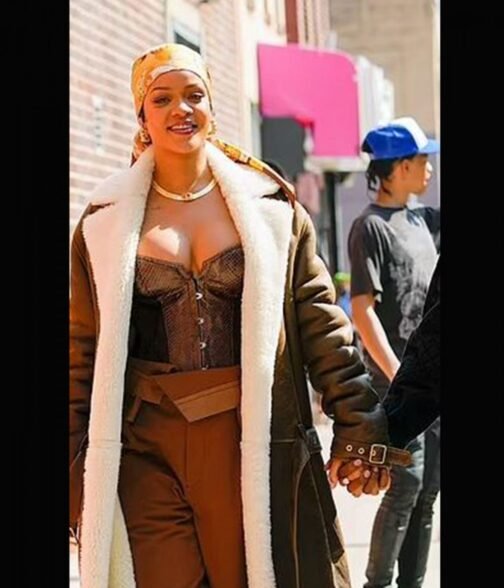 Rihanna The Bronx of New York City Shearling Leather Coat - Image 3