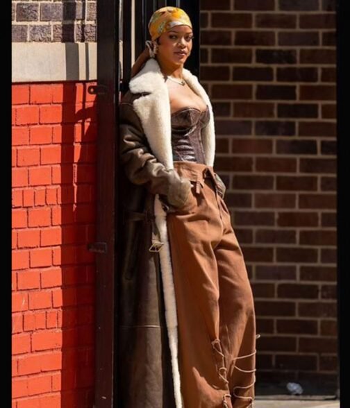 Rihanna The Bronx of New York City Shearling Leather Coat - Image 4