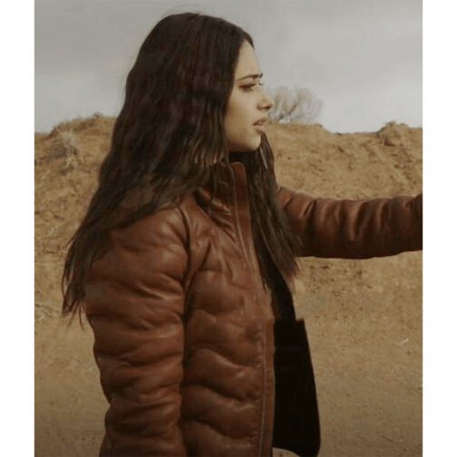 Roswell New Mexico Jeanine Mason Brown Puffer Leather Jacket - Image 2
