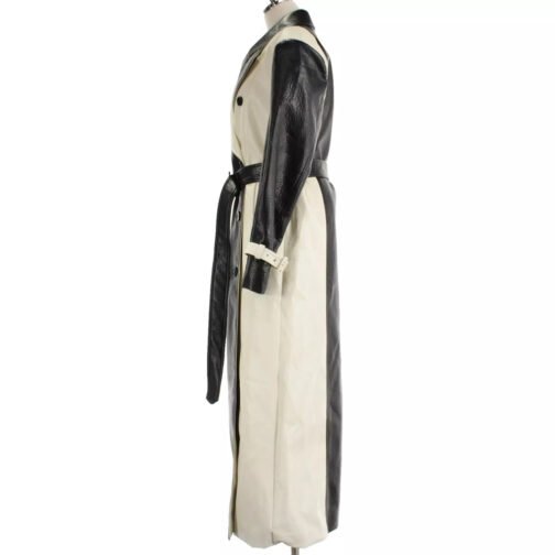 Selena Gomez Black and White Leather Trench Coat - Image 5