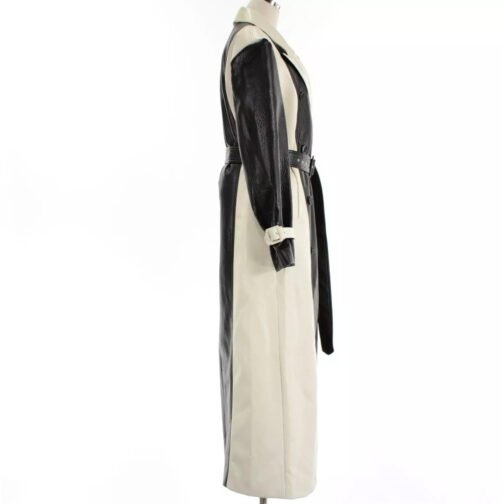 Selena Gomez Black and White Leather Trench Coat - Image 4