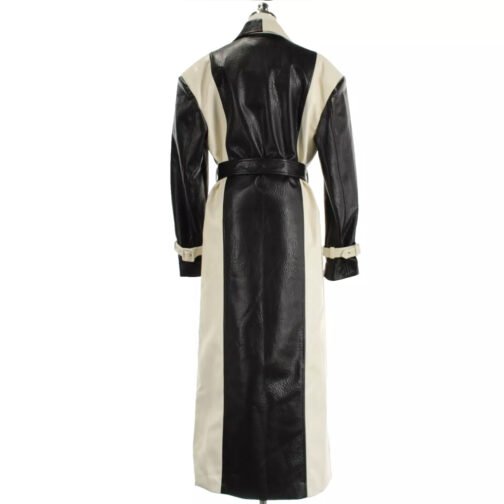 Selena Gomez Black and White Leather Trench Coat - Image 3