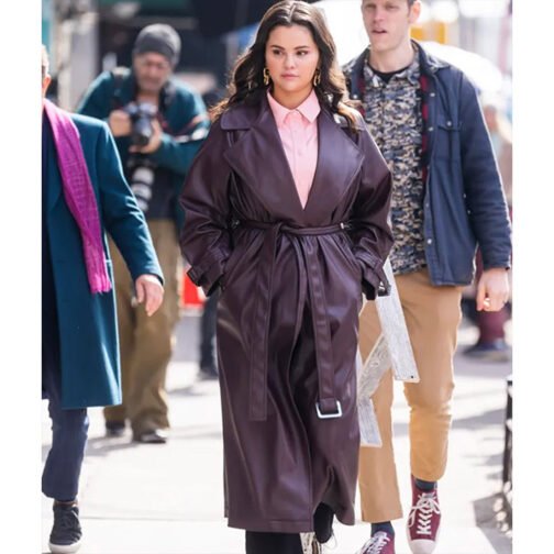 Selena Gomez Only Murders in the Building Brown Leather Coat - Image 5