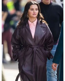Selena Gomez Only Murders in the Building Brown Leather Coat
