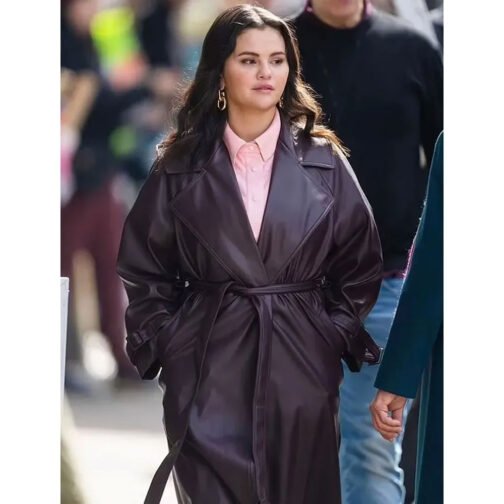 Selena Gomez Only Murders in the Building Brown Leather Coat - Image 2