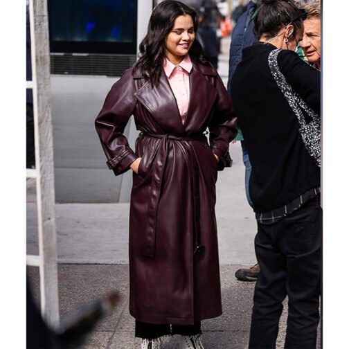 Selena Gomez Only Murders in the Building Brown Leather Coat - Image 6