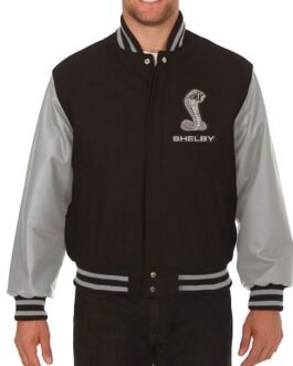 Varsity Shelby Embroidered Black and Grey Jacket