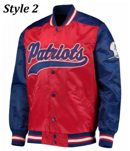 Starter Varsity New England Patriots Blue and Red Satin Jacket - Image 2