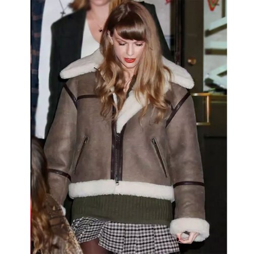 Taylor Swift Shearling Brown Leather Jacket - Image 10