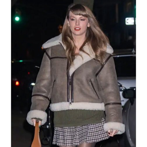 Taylor Swift Shearling Brown Leather Jacket - Image 11