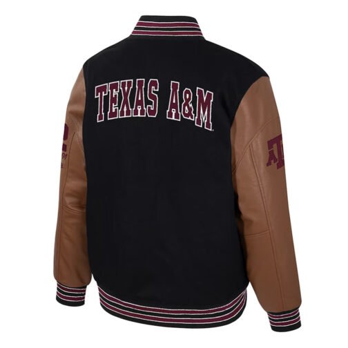 Texas A&M Aggies Black and Brown Letterman Jacket - Image 2