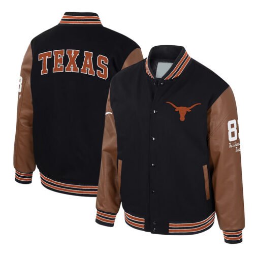 Texas Longhorns Black and Brown Letterman Jacket - Image 3
