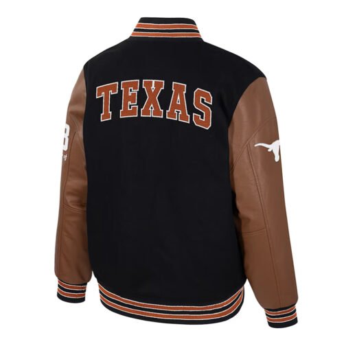 Texas Longhorns Black and Brown Letterman Jacket - Image 2