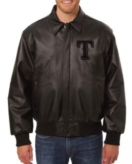 Varsity Texas Rangers Black Leather Jacket