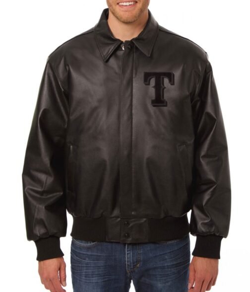 Varsity Texas Rangers Black Leather Jacket