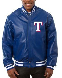 Texas Rangers Letterman Royal Blue Leather Jacket