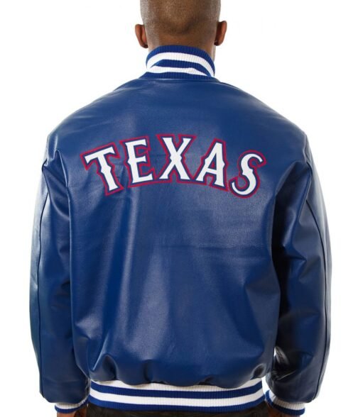 Texas Rangers Letterman Royal Blue Leather Jacket - Image 2