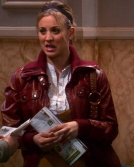 The Big Bang Theory Kaley Cuoco Burgundy Leather Jacket