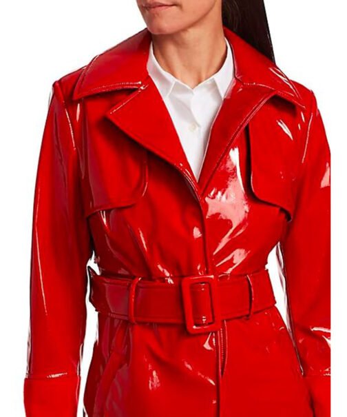 Gal Gadot Red Notice Red Leather Coat - Image 4