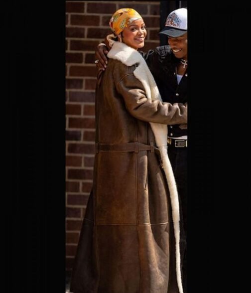 Rihanna The Bronx of New York City Shearling Leather Coat - Image 5
