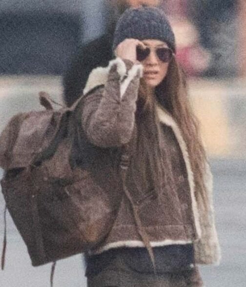 Jennifer Lopez The Mother Shearling Brown Jacket - Image 7
