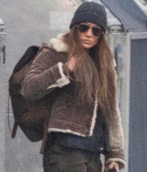 Jennifer Lopez The Mother Shearling Brown Jacket - Image 6